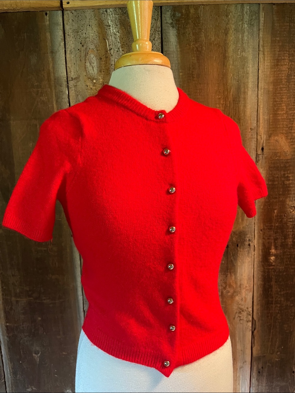 H&M Short-Sleeve Button Down Cardigan in Bright Red XS Wool Blend